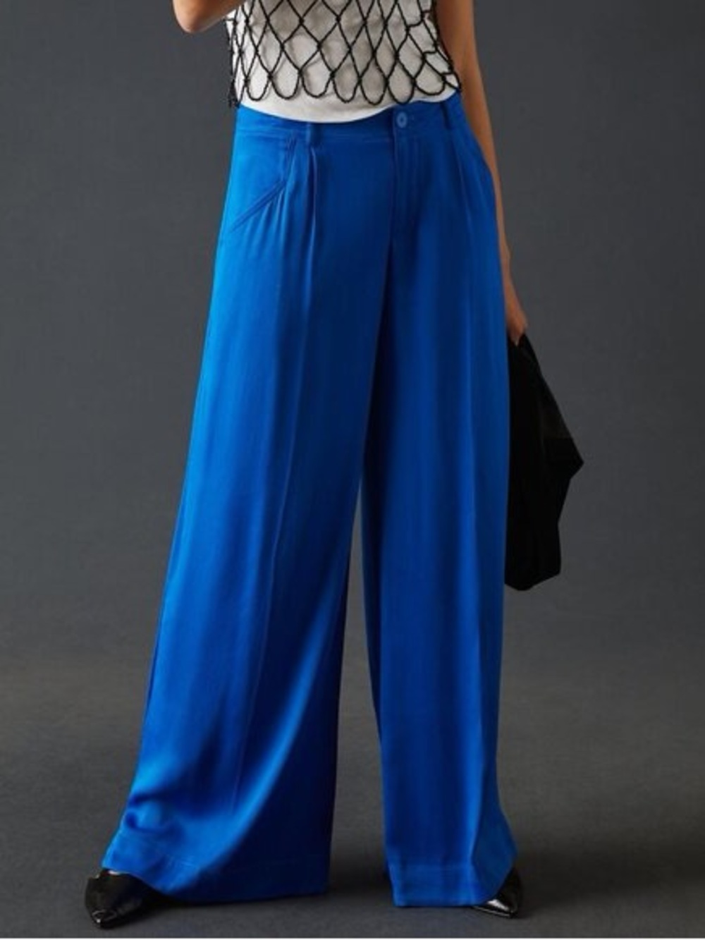 Anthropologie Electric Blue Wide-Leg Satin Palazzo Pants